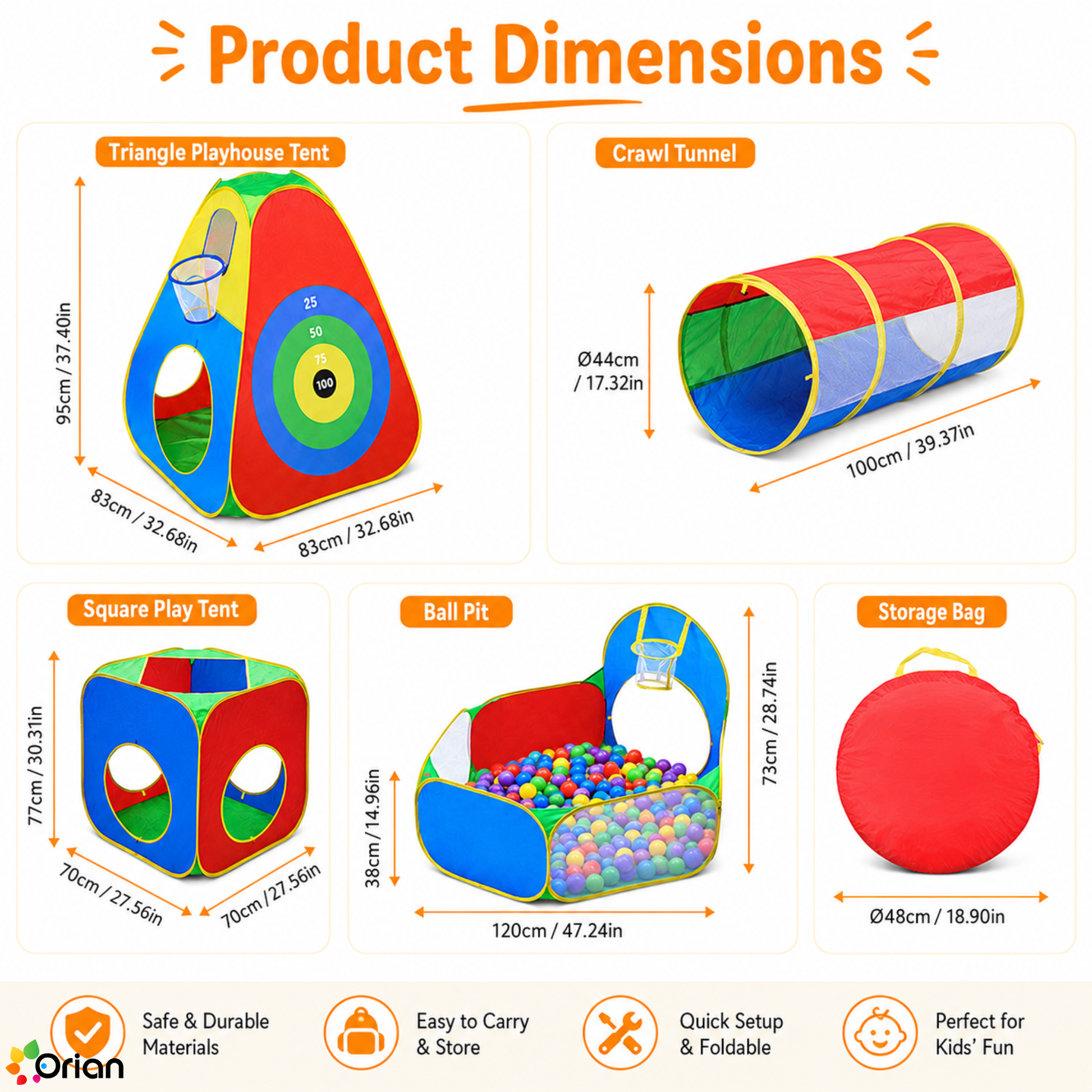 Orian 5-piece kids play tent set with ball pit and tunnels