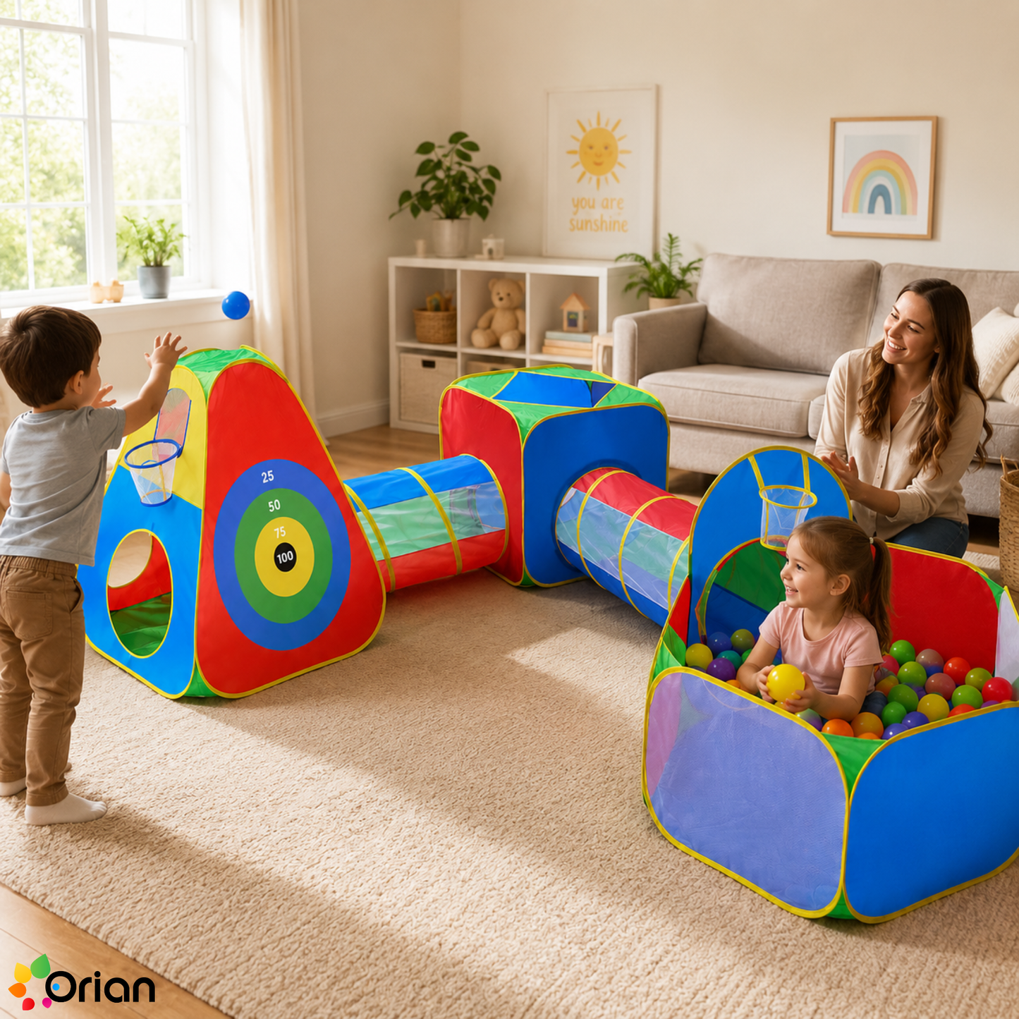 Orian 5-piece kids play tent set with ball pit and tunnels