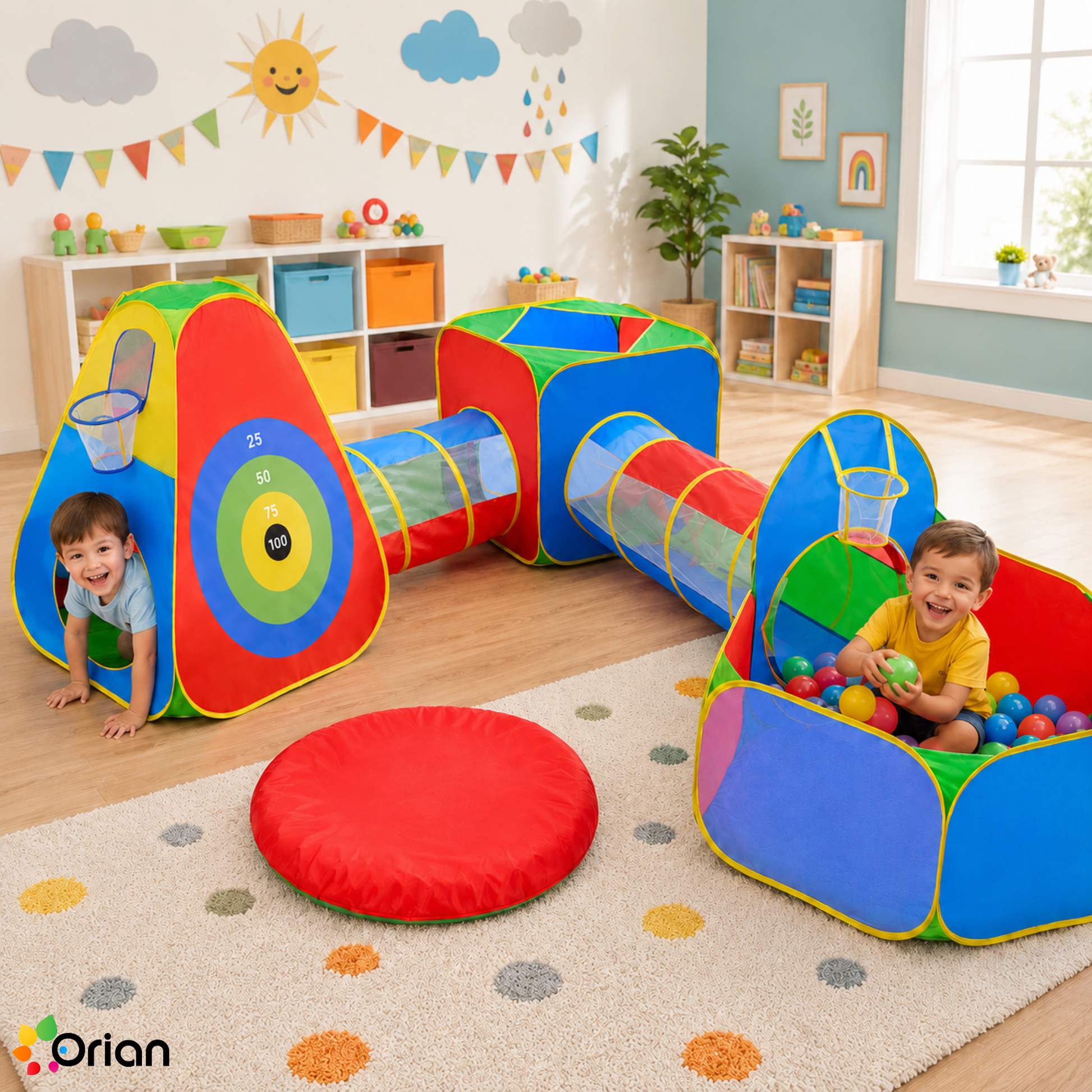 Orian 5-piece kids play tent set with ball pit and tunnels