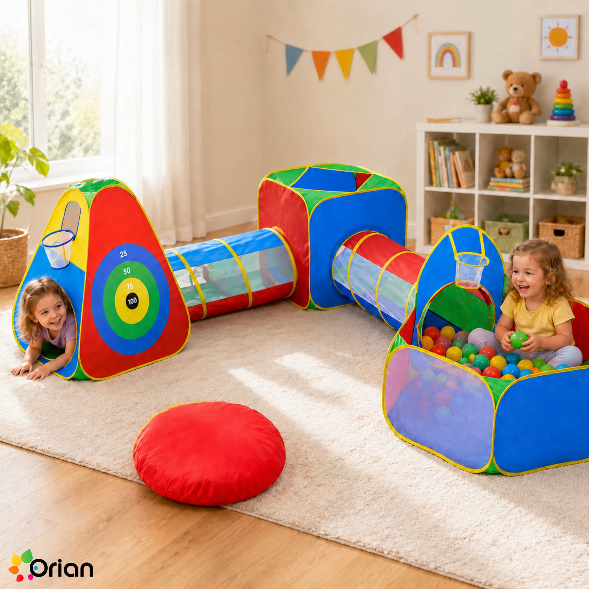 Orian 5-piece kids play tent set with ball pit and tunnels