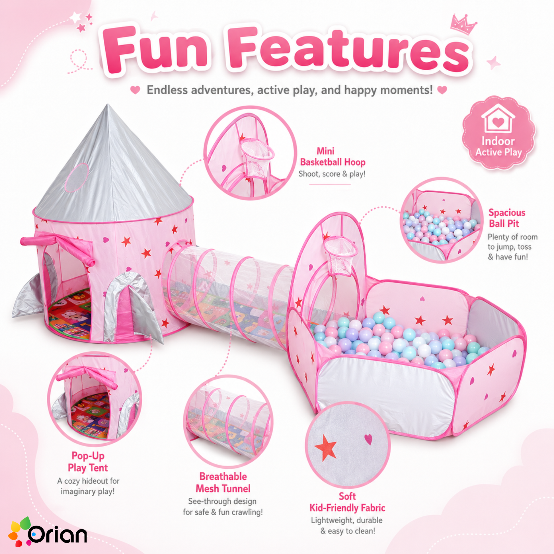 Orian kids castle play tent with ball pool and tunnel