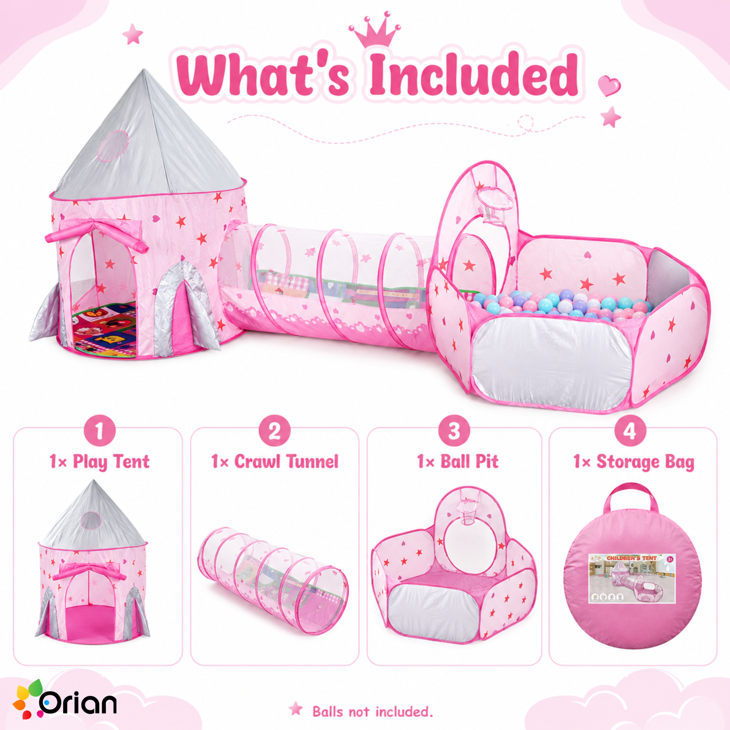 Orian kids castle play tent with ball pool and tunnel
