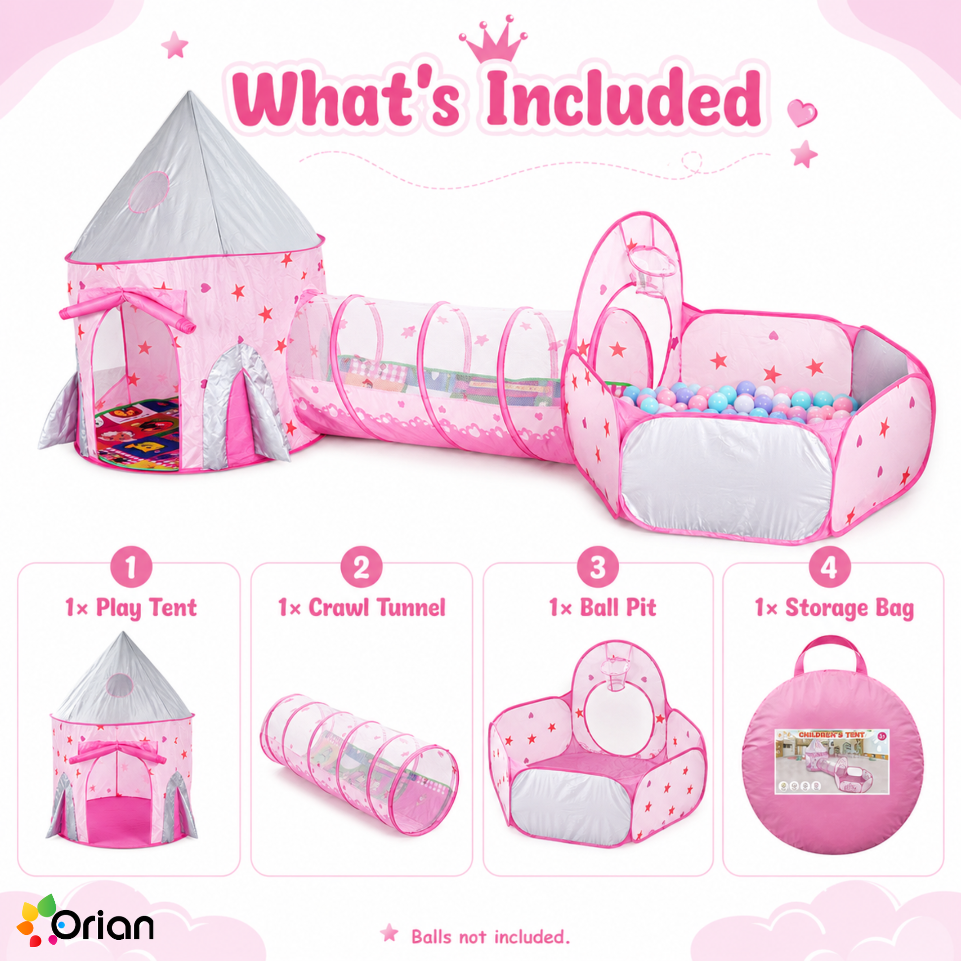Orian kids castle play tent with ball pool and tunnel